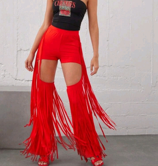 Festival Western Fringe Cut Out Solid Knit Pants, Festival Outfits For Women - Picture 1 of 4